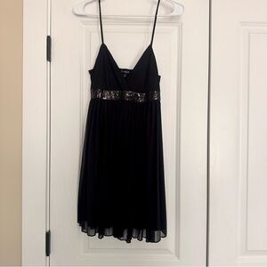 Hourglass Black Spaghetti-Strap Sequin-Waist Dress